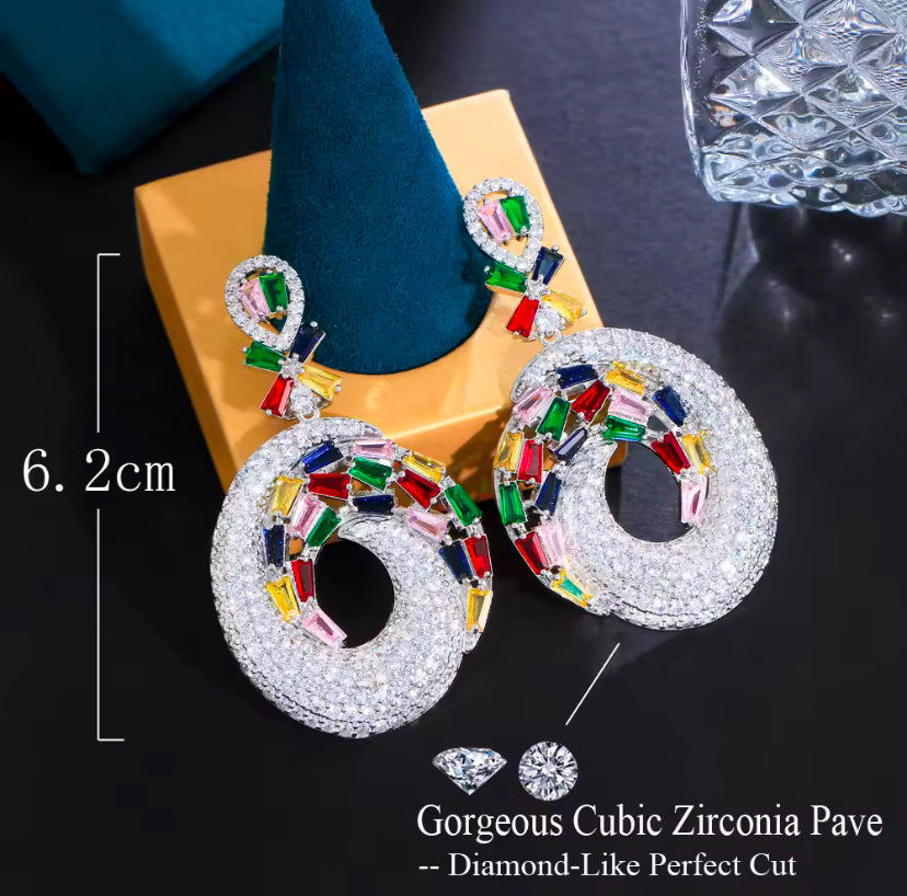 Unique Sparkly Cubic Zirconia Setting Big Dangly Long Earrings - ShopSmart 