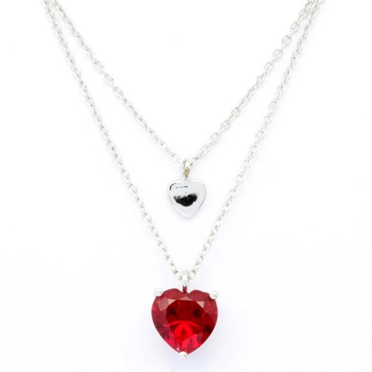 Rhodium Plated Double Heart Sterling Silver Necklace For Women/Girls - ShopSmart 