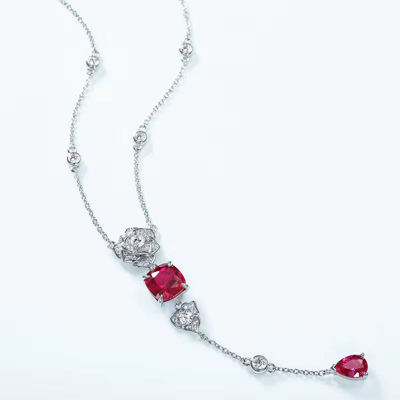 Luxury Floral Ruby Jewelry Set in Sterling Silver