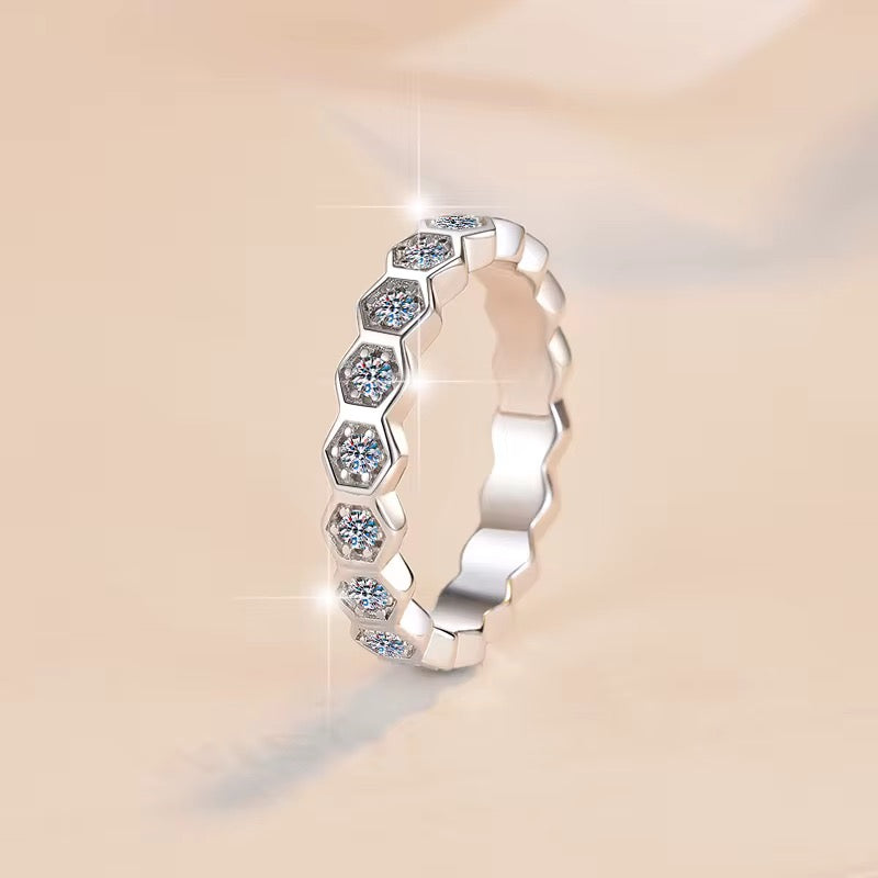 Honeycomb Shaped 0.5CT Moissanite In Sterling Silver Finger Ring