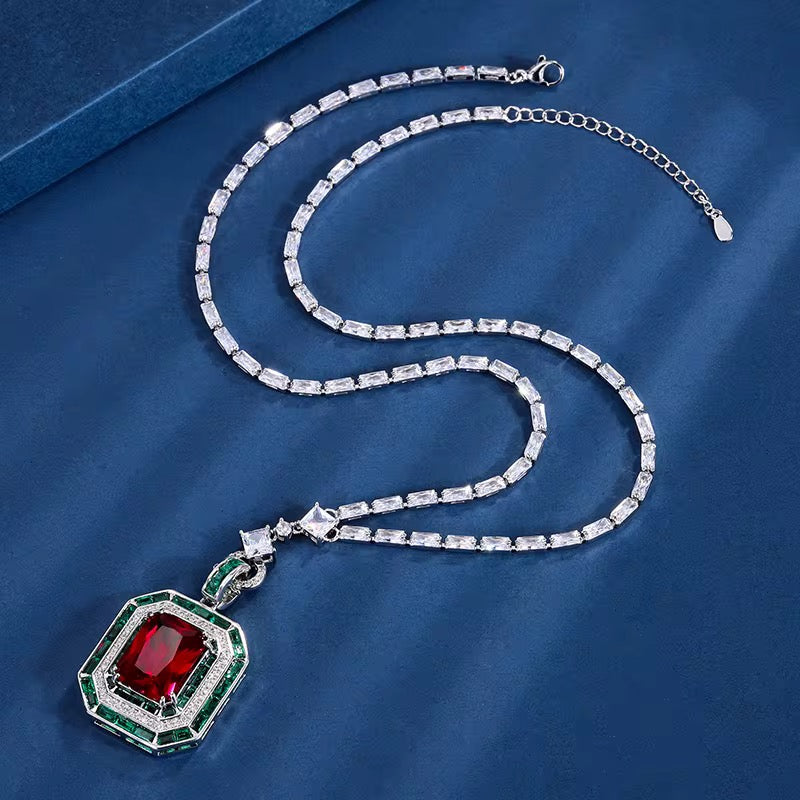 Elegant Rhodium-Plated Pendant Necklace with Sparkling Zircon