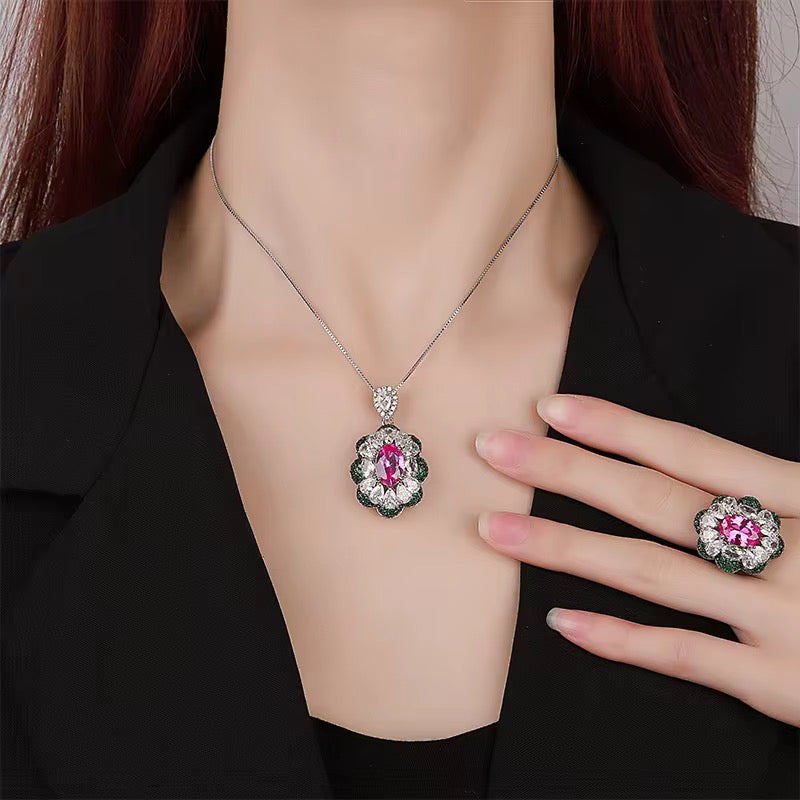 Trendy Rhodium-Plated Brass Jewelry Set with Sparkling Zircon Stones