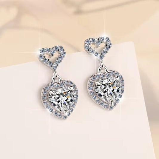 Two 1CT Moissanite Diamond Romantic Heart Shape 925 Sterling Silver Earrings For Women/Girls - ShopSmart 