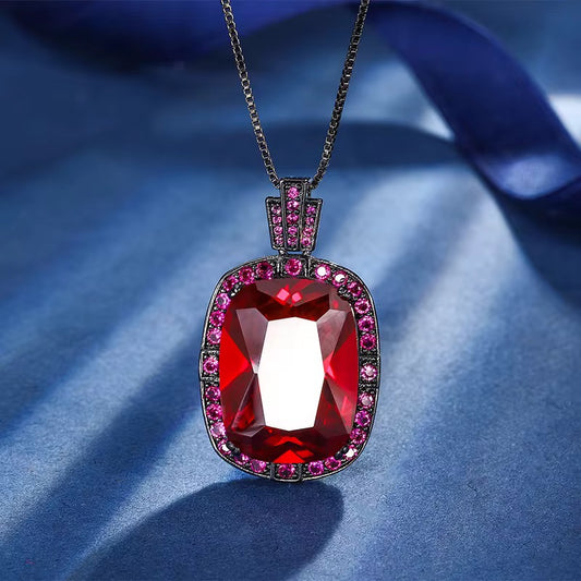 Bold & Elegant: Black Gun-Plated Red Zircon Pendant & Ring