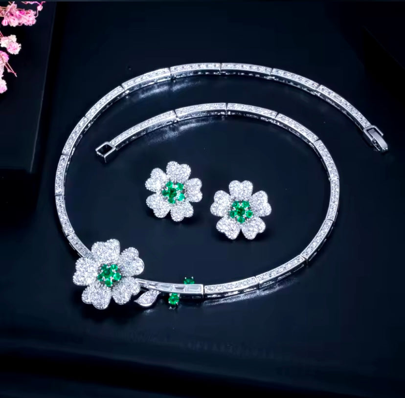 Elegant Cubic Zirconia Floral Design Necklace And Earrings Bridal Jewelry Set - ShopSmart 