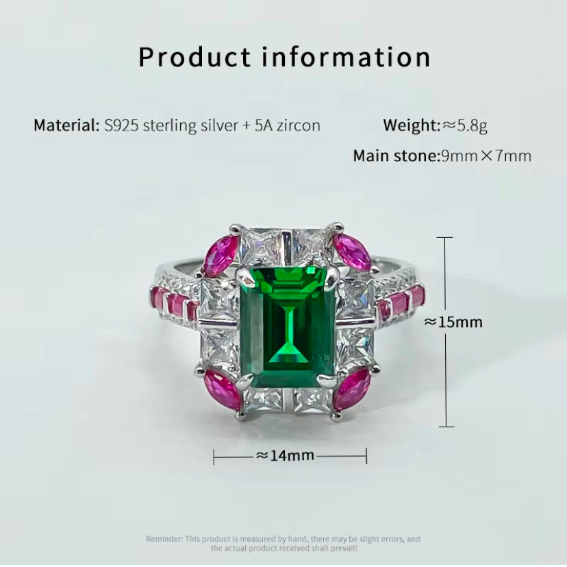 925s Silver Ring Featuring Emerald Cut Zircon Classic Finger Ring For Women & Men - ShopSmart 