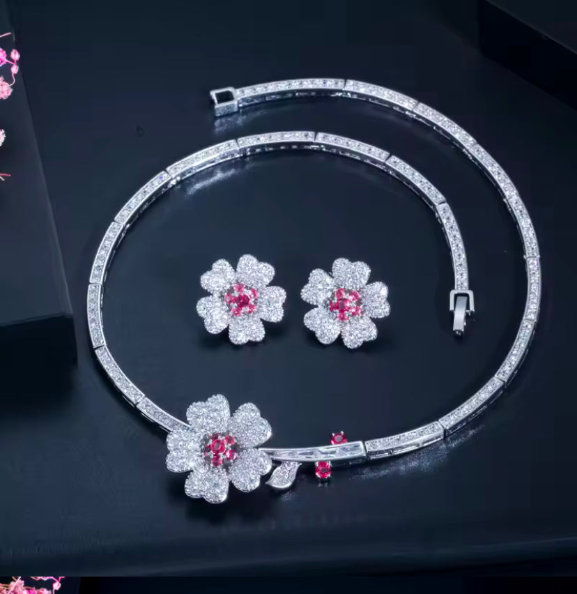 Elegant Cubic Zirconia Floral Design Necklace And Earrings Bridal Jewelry Set - ShopSmart 