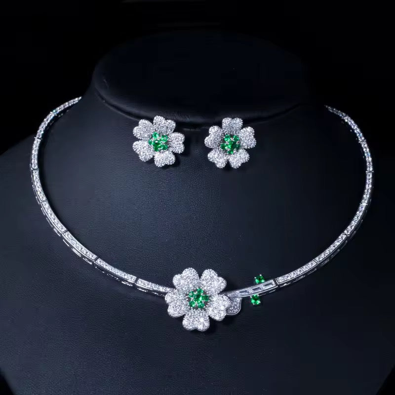 Elegant Cubic Zirconia Floral Design Necklace And Earrings Bridal Jewelry Set - ShopSmart 