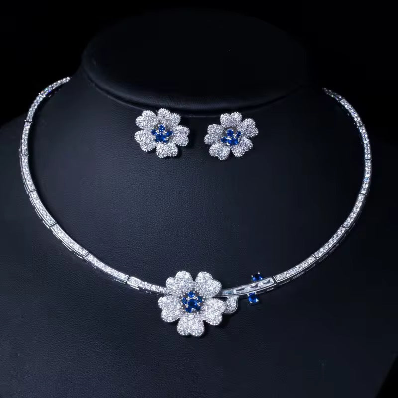 Elegant Cubic Zirconia Floral Design Necklace And Earrings Bridal Jewelry Set - ShopSmart 