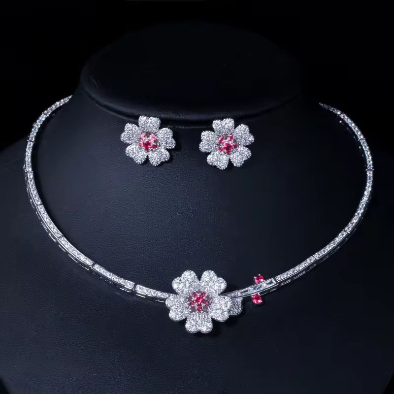 Elegant Cubic Zirconia Floral Design Necklace And Earrings Bridal Jewelry Set - ShopSmart 