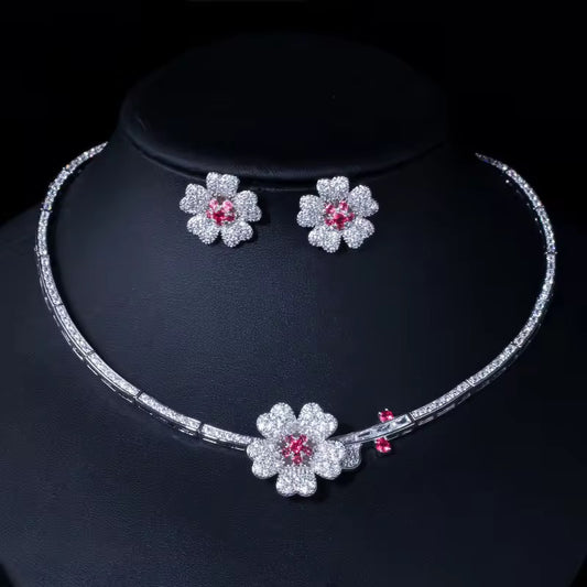 Elegant Cubic Zirconia Floral Design Necklace And Earrings Bridal Jewelry Set - ShopSmart 