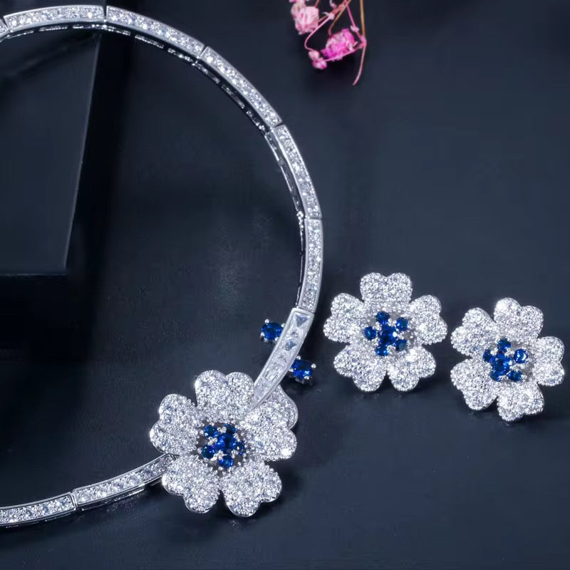 Elegant Cubic Zirconia Floral Design Necklace And Earrings Bridal Jewelry Set - ShopSmart 