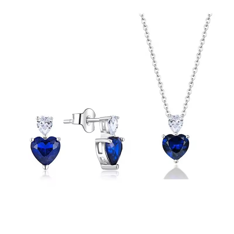 925 Sterling Silver Blue Heart Necklace And Earrings Set For Women/Girls - ShopSmart 