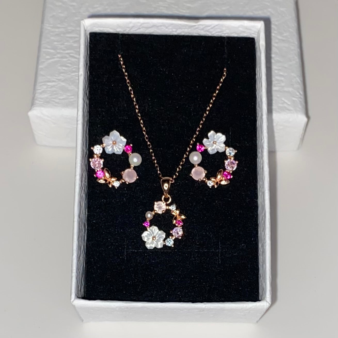 925 Sterling Silver Zircon Crystal Shell Garland Necklace & Earring Set For Women/Girls - ShopSmart 